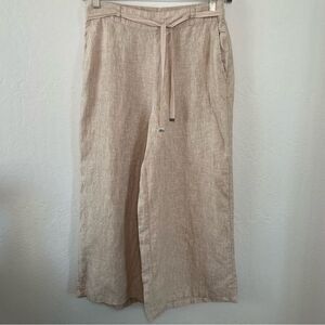 H Halston Women's 100% Linen Wide-Leg Cropped Pants Beige Size Large Lagenlook